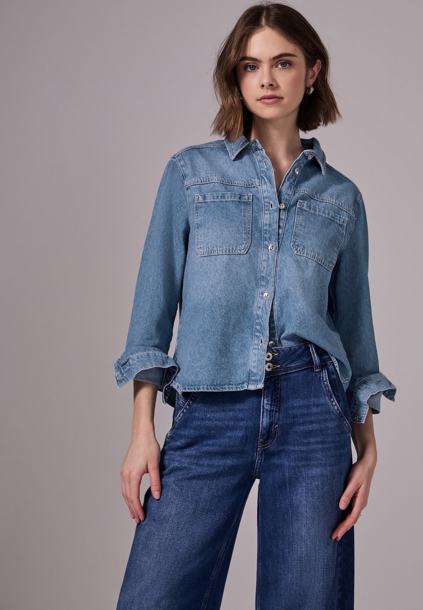 Thumbnail - Cropped Jeans Overshirt