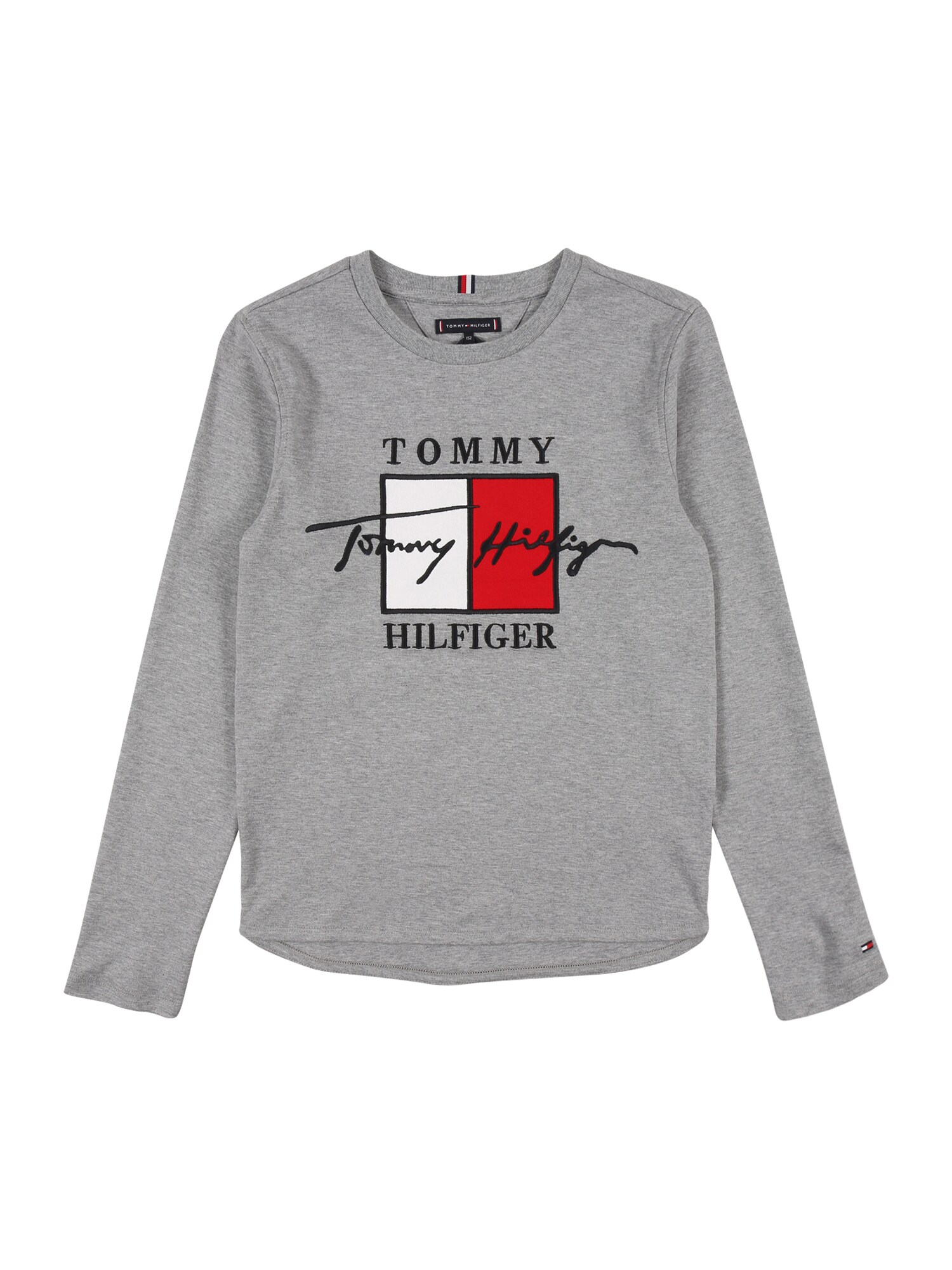 TOMMY HILFIGER Marškinėliai 'Signature'  pilka / balta / ugnies raudona / juoda