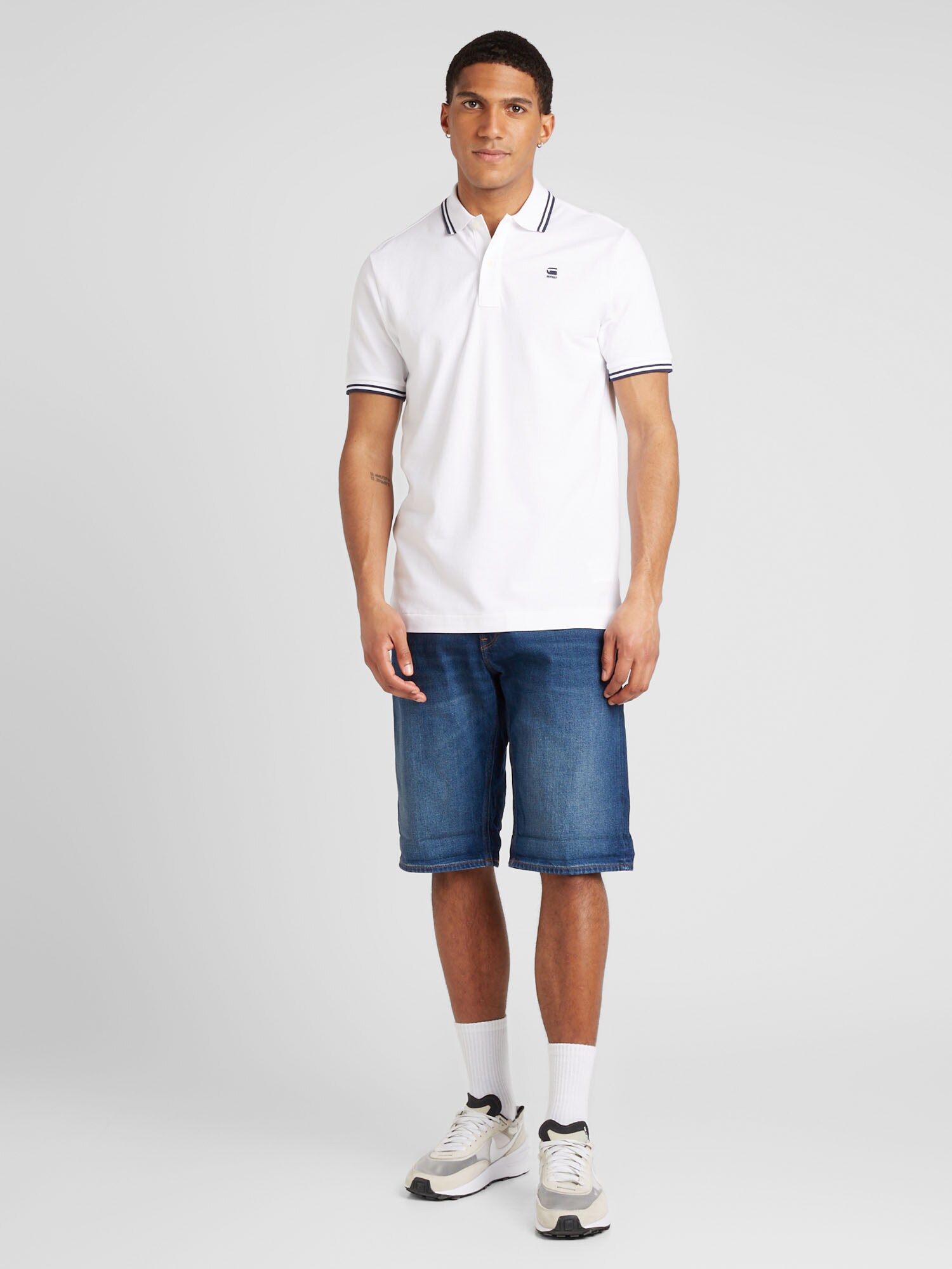 G-STAR Tričko 'Dunda Slim Stripe Polo' námornícka modrá / biela (obrázok 4)