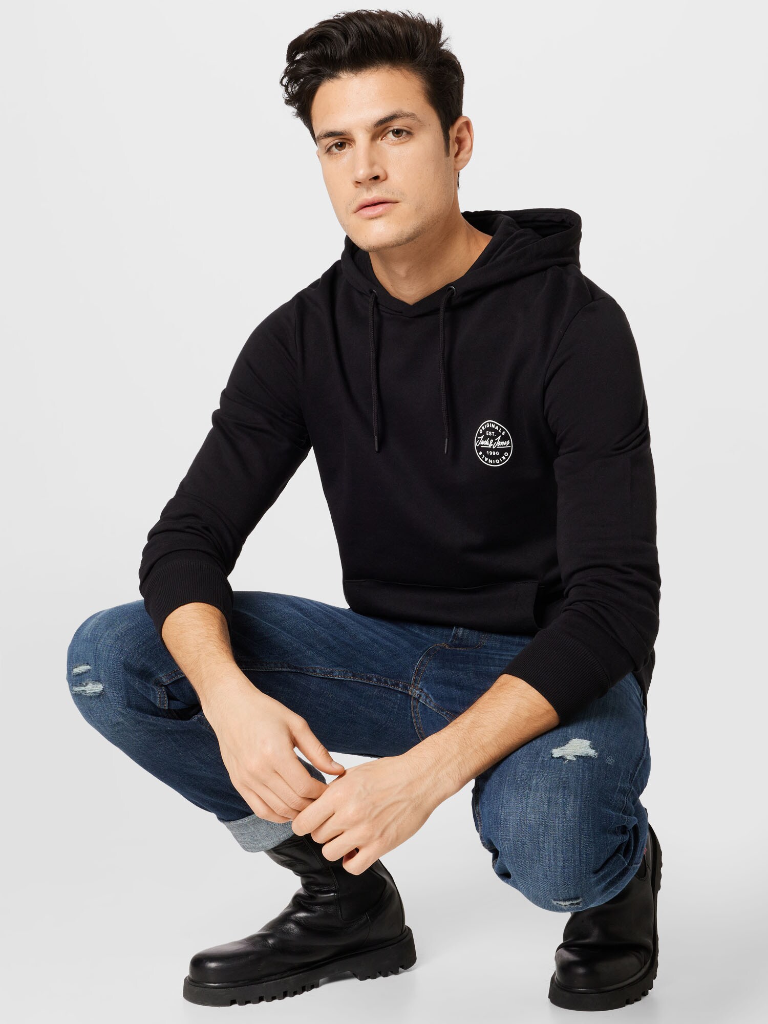 JACK & JONES Mikina 'Shark' čierna / biela (obrázok 4)