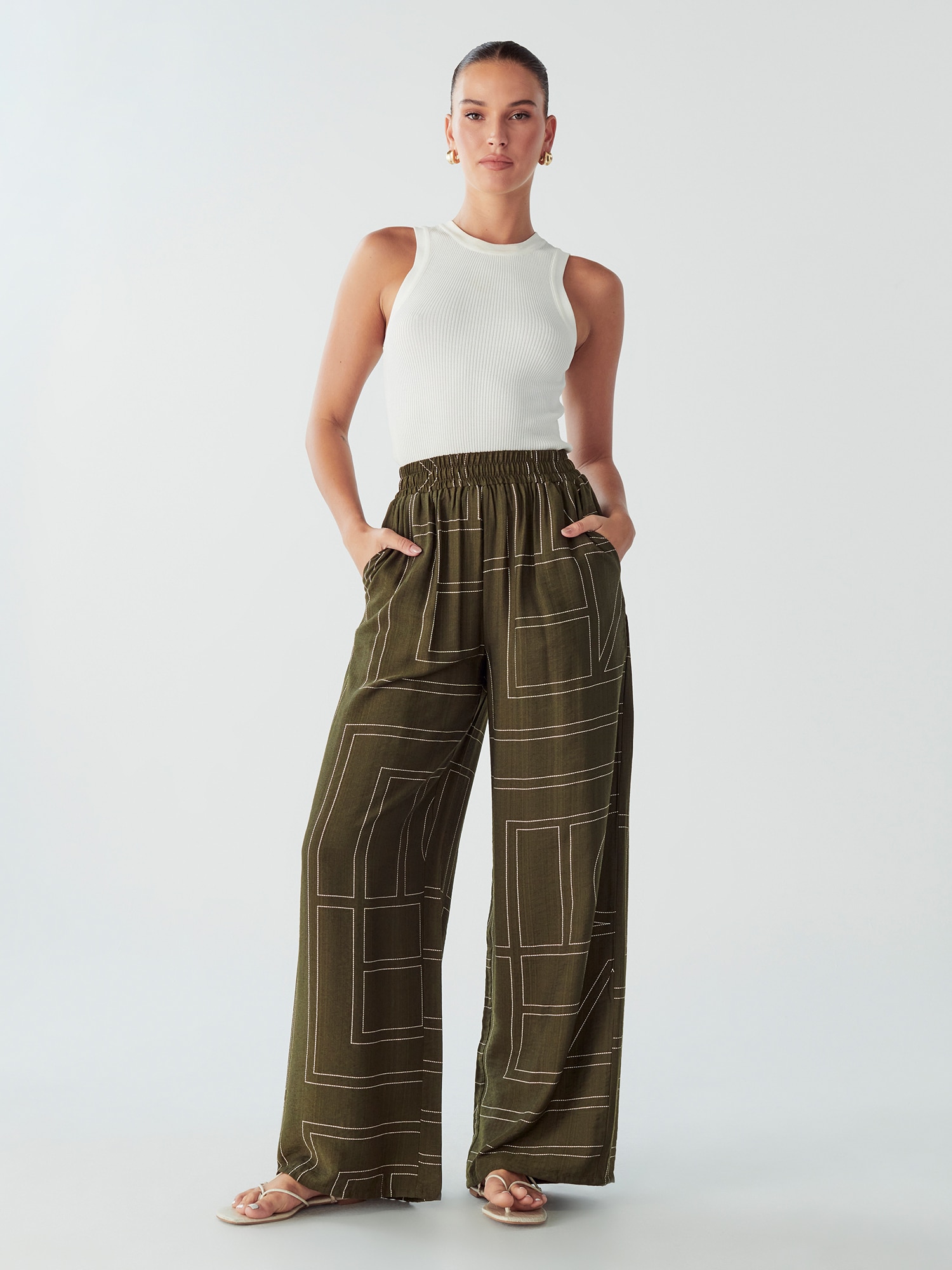 Willa Pantaloni Sky  oliv / alb