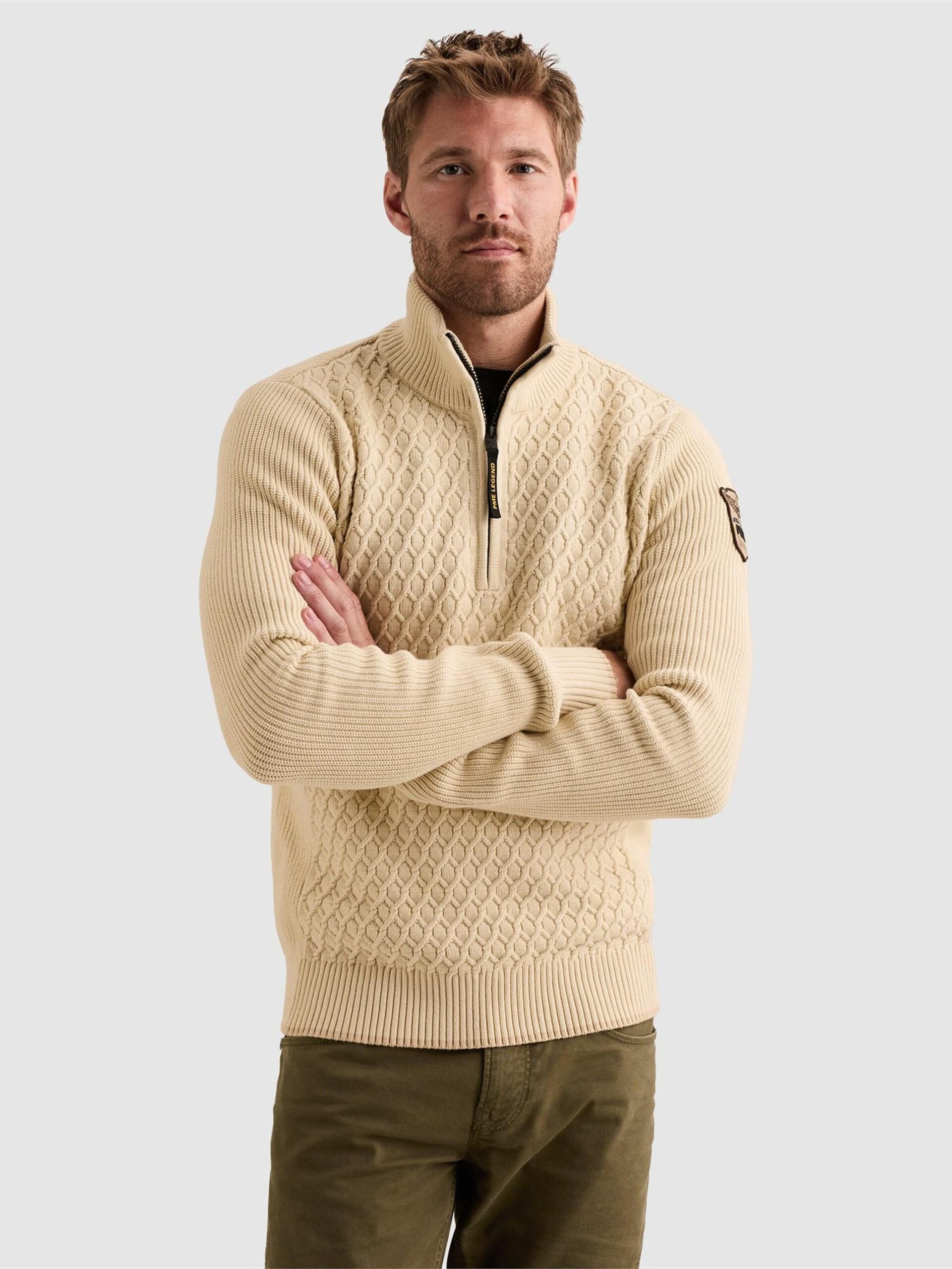 PME Legend Tröja 'Pullover with half-zip and mixed textures' herr