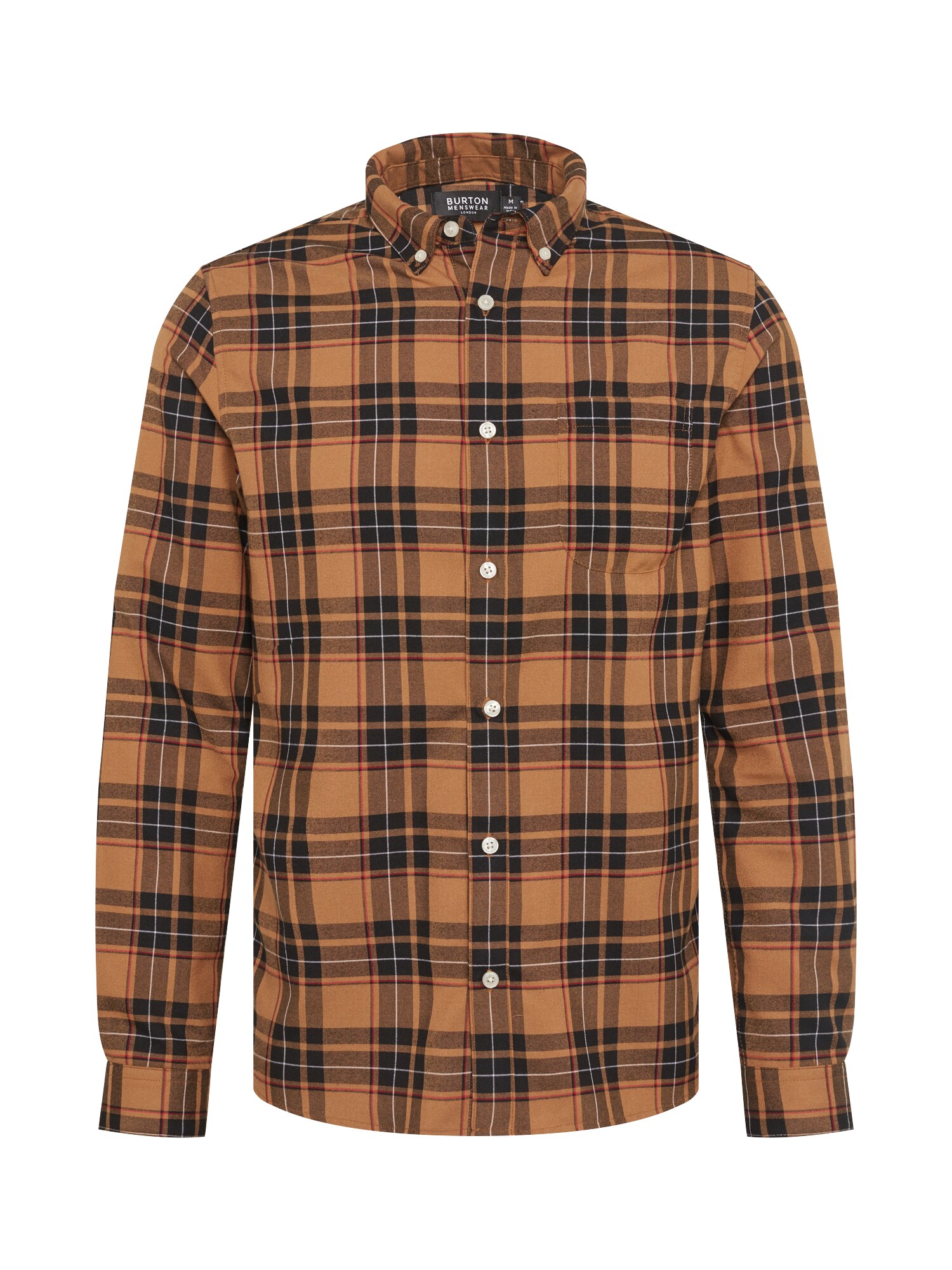 BURTON MENSWEAR LONDON Dalykiniai marškiniai 'CHECK'  tamsi smėlio / gelsvai pilka spalva / juoda / balta / raudona