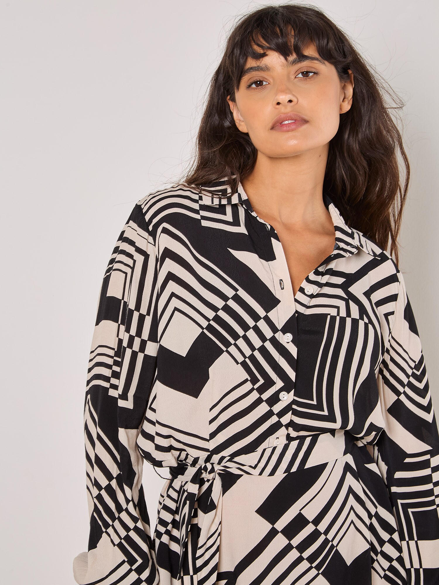 Thumbnail - Apricot Geo Squares Shirt Mini Dress