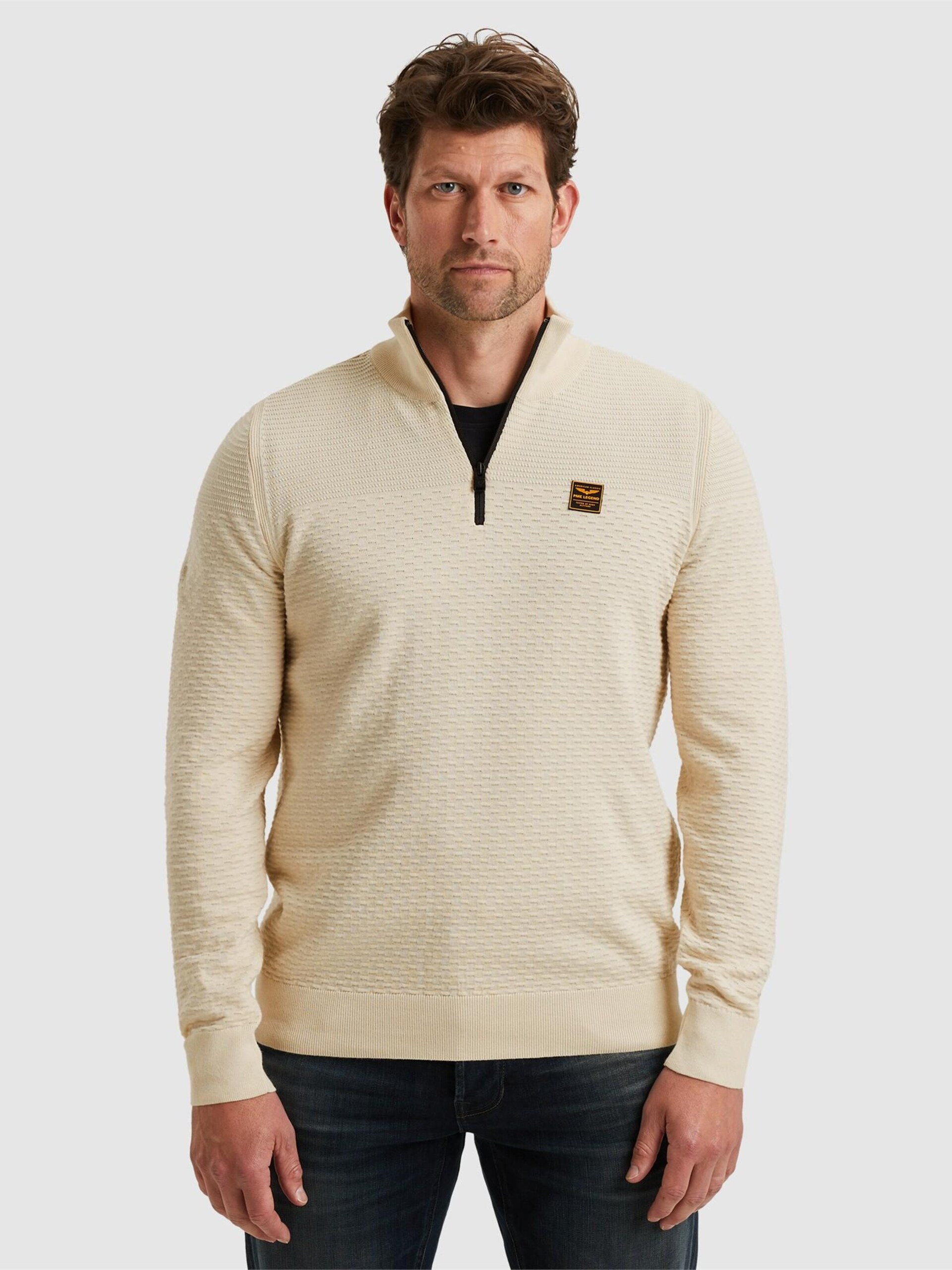PME Legend Half Zip Structure Mouliné Tröja Ecru Off-White Vit Storlek herr – bild 2