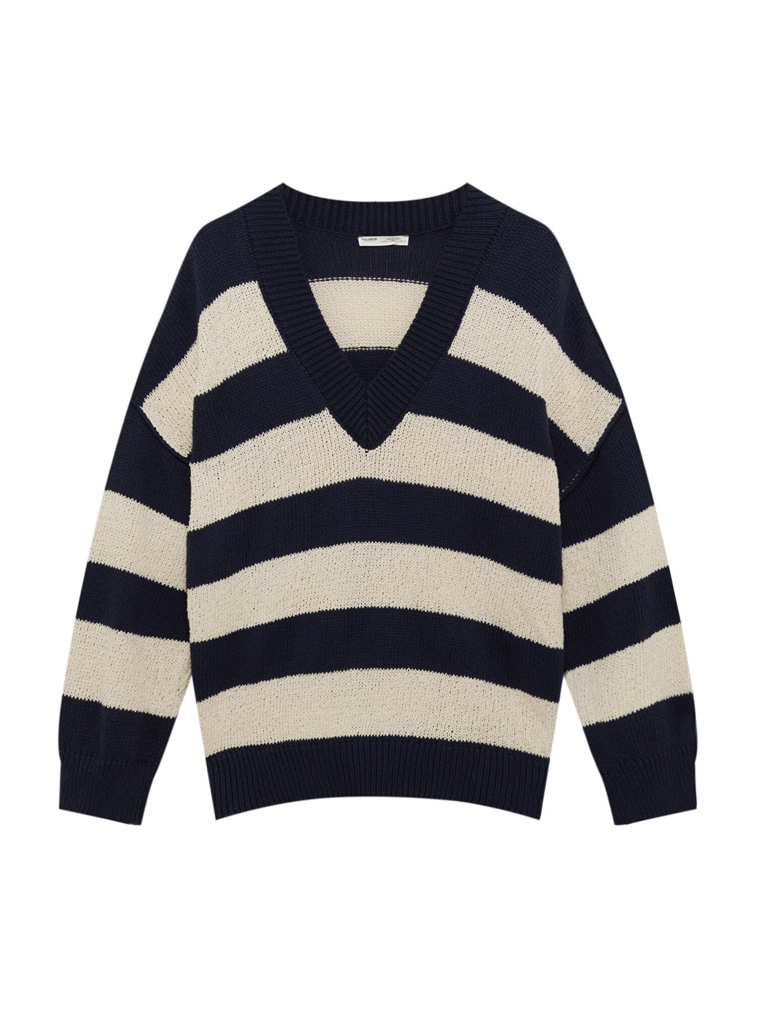 Pull&Bear Pulóver  krém / sötétkék akciós termékkép 1