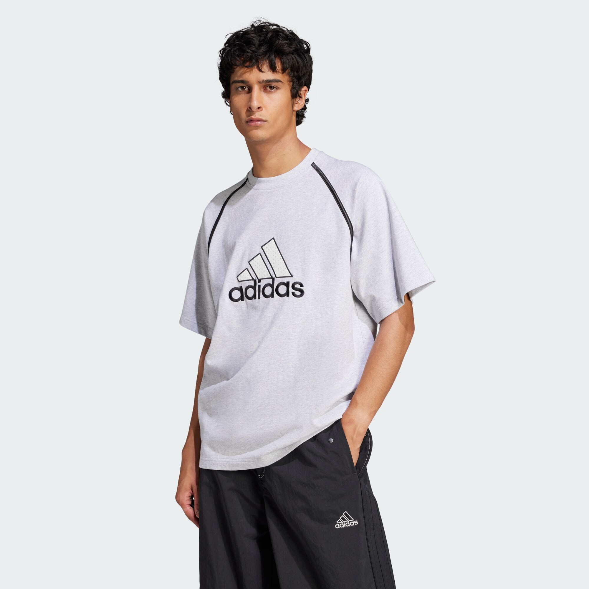 ADIDAS ORIGINALS Póló 'Badge Of Sport'  tengerészkék / szürke melír / fehér termék 2. képe