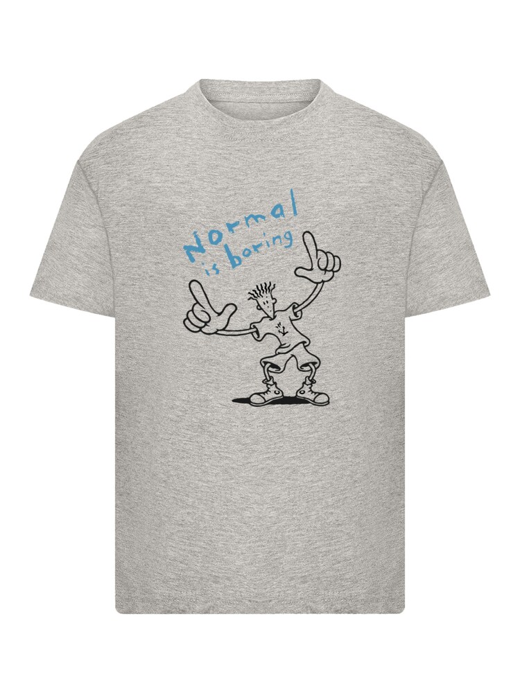F4NT4STIC T-Shirt 'Fido Dido Points Normal Is Boring' Jungen Größe 122/128 blau / graumeliert / schwarz