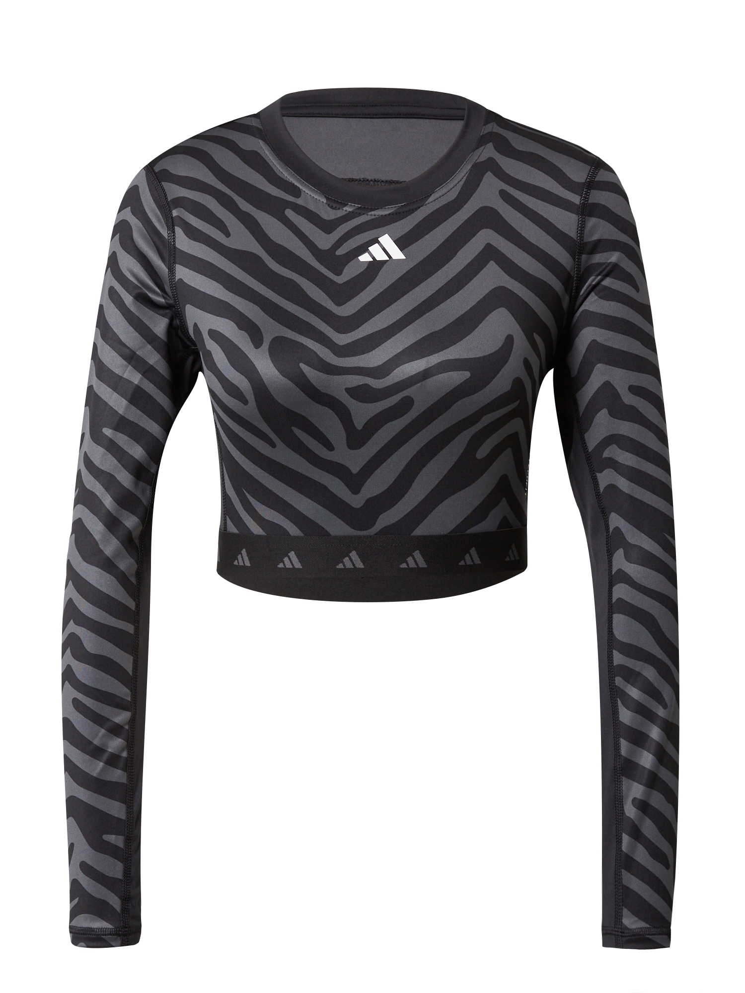 ADIDAS PERFORMANCE Sportiniai marškinėliai 'Hyperglam Techfit Zebra' tamsiai pilka / juoda / balta