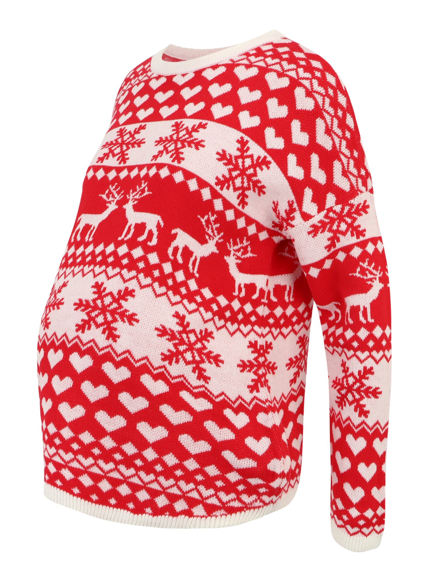 Only Maternity Only Maternity Pullover 'XMAS HEARTS' rot / weiß