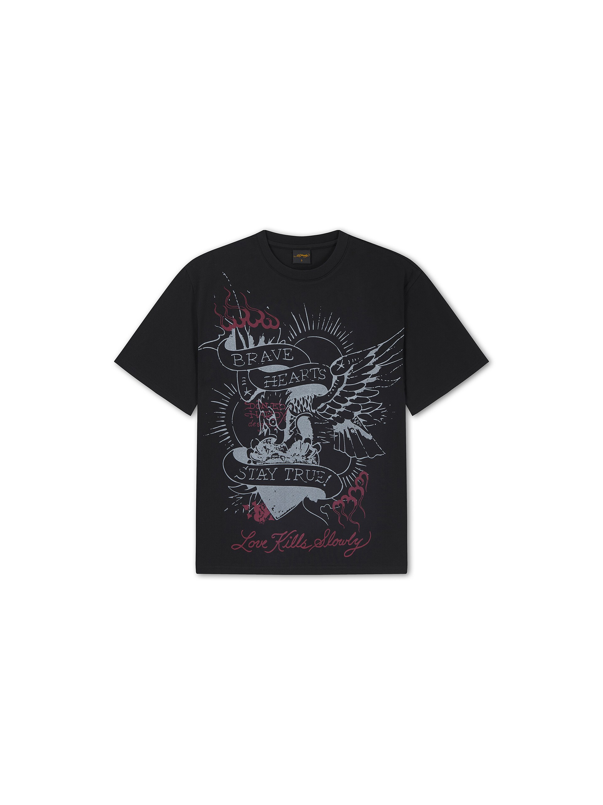 Ed Hardy T-shirt 'Brave Hearts Stay True' ljusgrå / röd dam