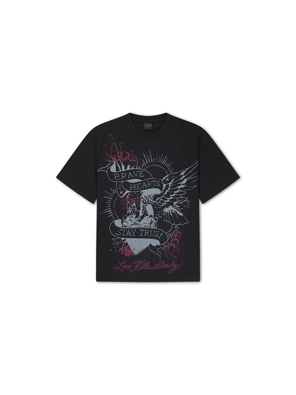 T-shirt 'Brave Hearts Stay True' ljusgrå / röd
