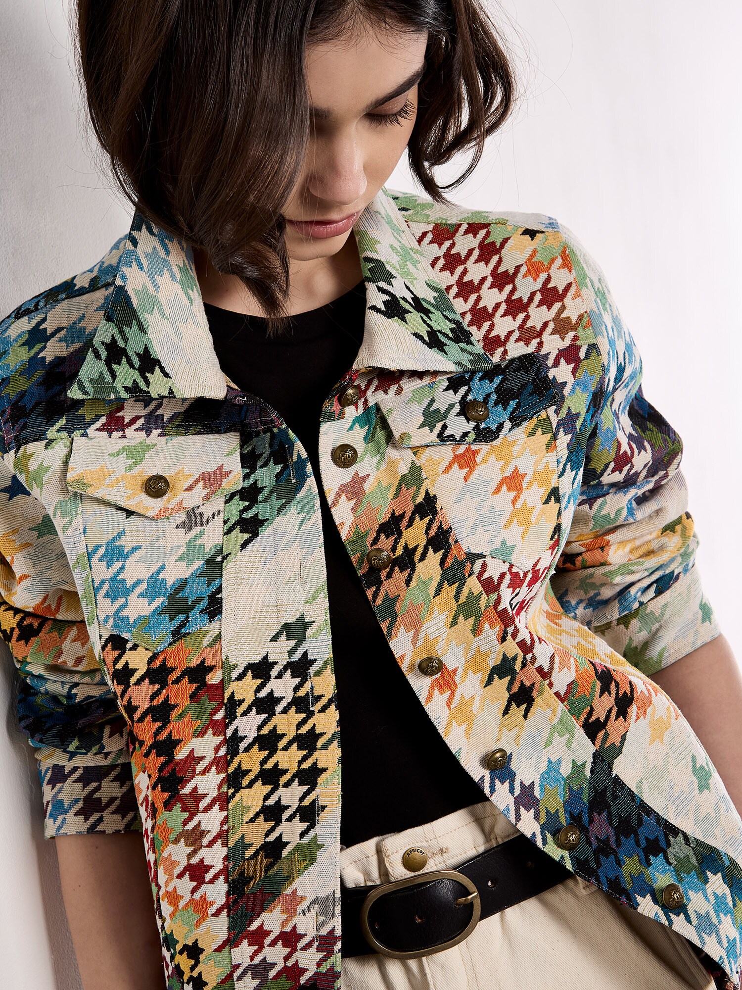 Thumbnail - Apricot Colourful Dogtooth Jacket