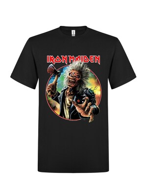 Iron Maiden Camiseta 'Iron Maiden Axe Eddie Red White Circle Back and Front T-Shirt'  negro