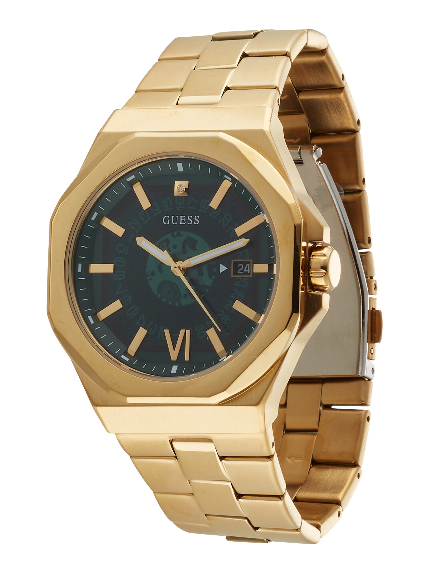 GUESS Analoginis (įprasto dizaino) laikrodis auksas / žalia / smaragdinė spalva / balta