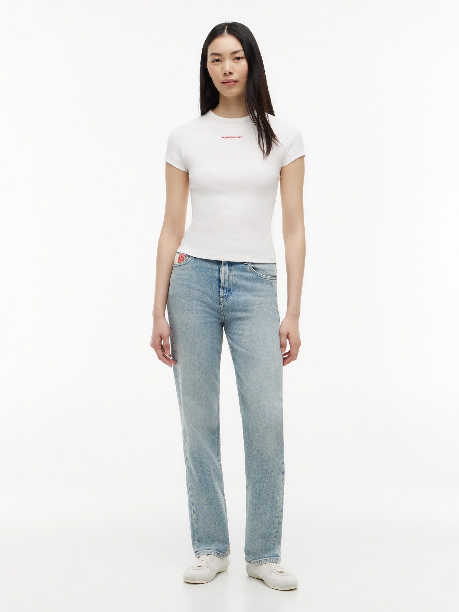 Tommy Jeans Camiseta 'Logo Slim'  rojo / blanco – imagen 8