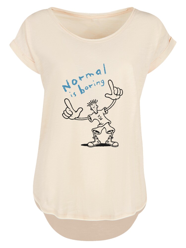 F4NT4STIC Shirt 'Fido Dido Points Normal Is Boring' Damen Größe S sand / blau / schwarz
