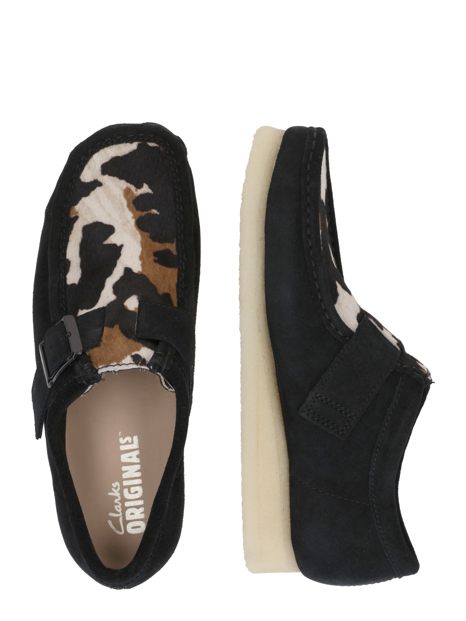 Clarks Originals Házicipő 'Wallabee'  umbra / fekete / gyapjúfehér termék 2. képe