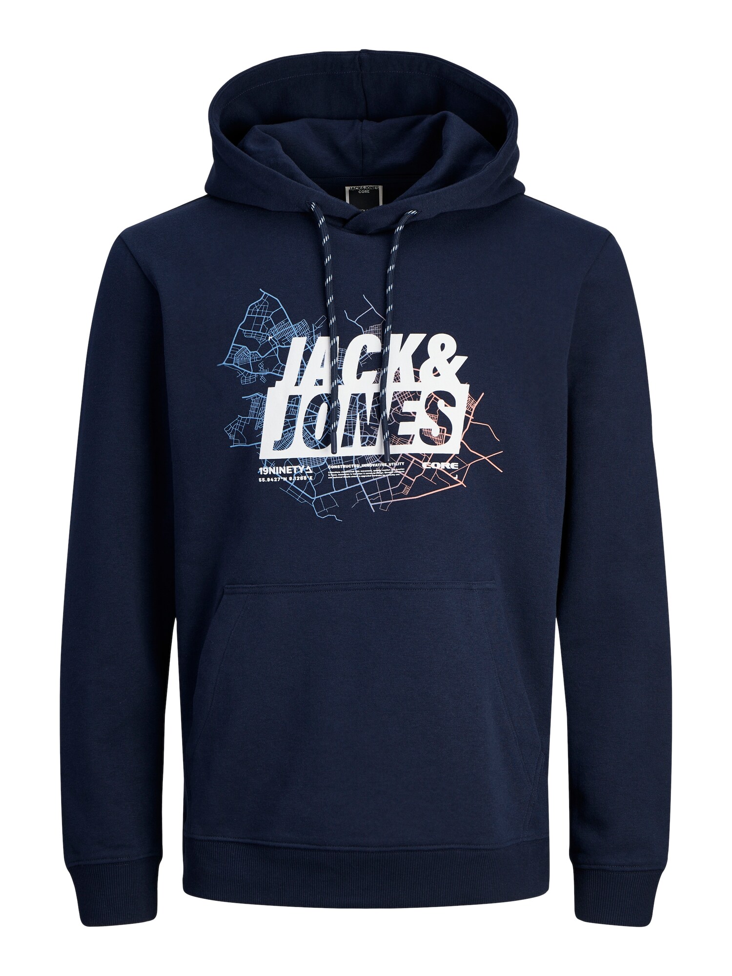 JACK & JONES Mikina 'JCOMap'  námornícka modrá / fialová / čierna / biela