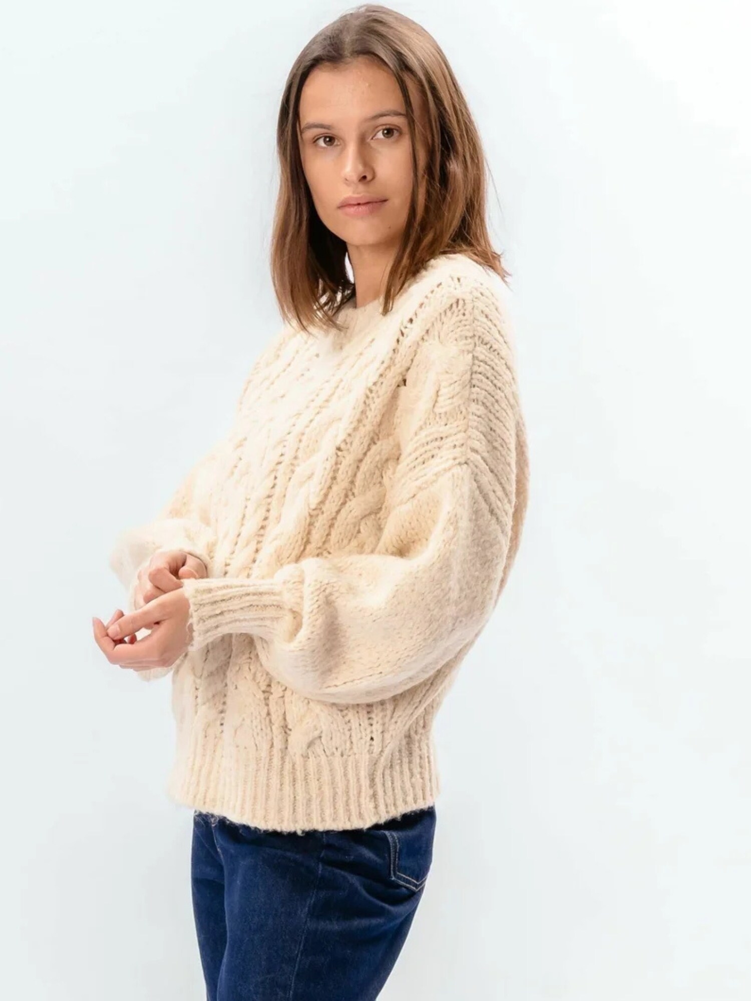 TEESHOPPEN Pulover ' Emma Cable '  alb murdar