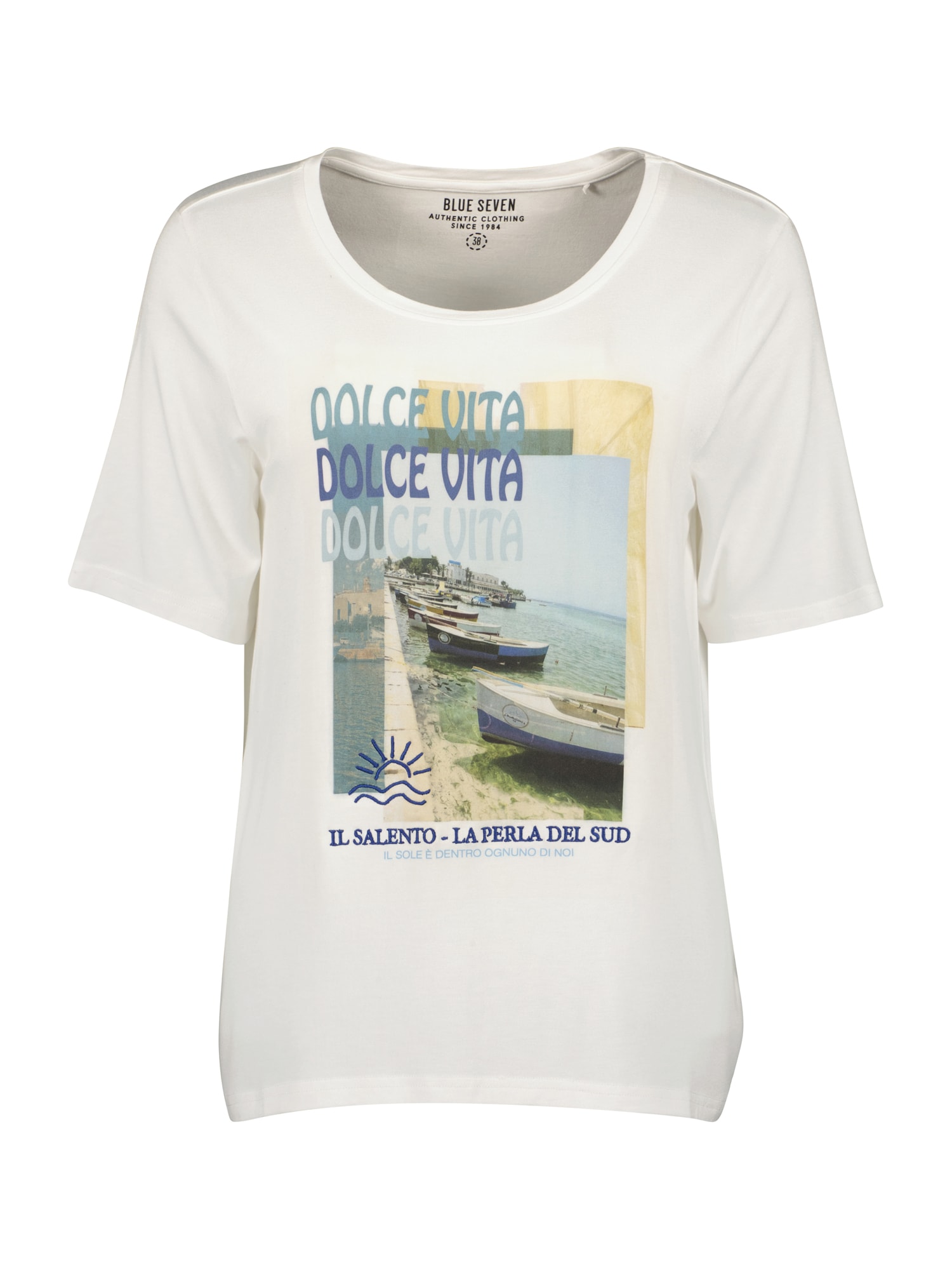 BLUE SEVEN Tricou turcoaz / albastru închis / galben / alb