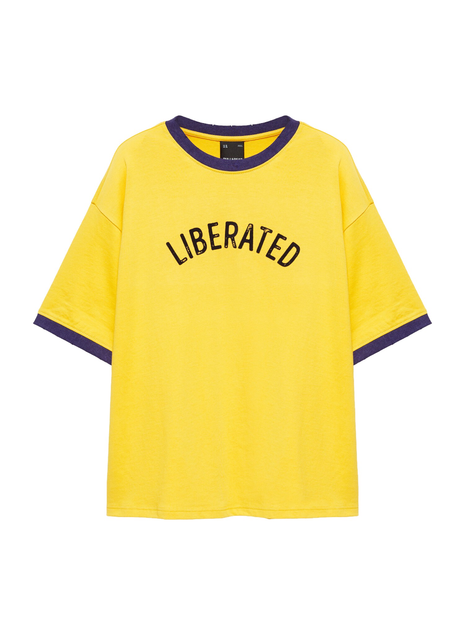 Pull&Bear Tricou bleumarin / galben miere