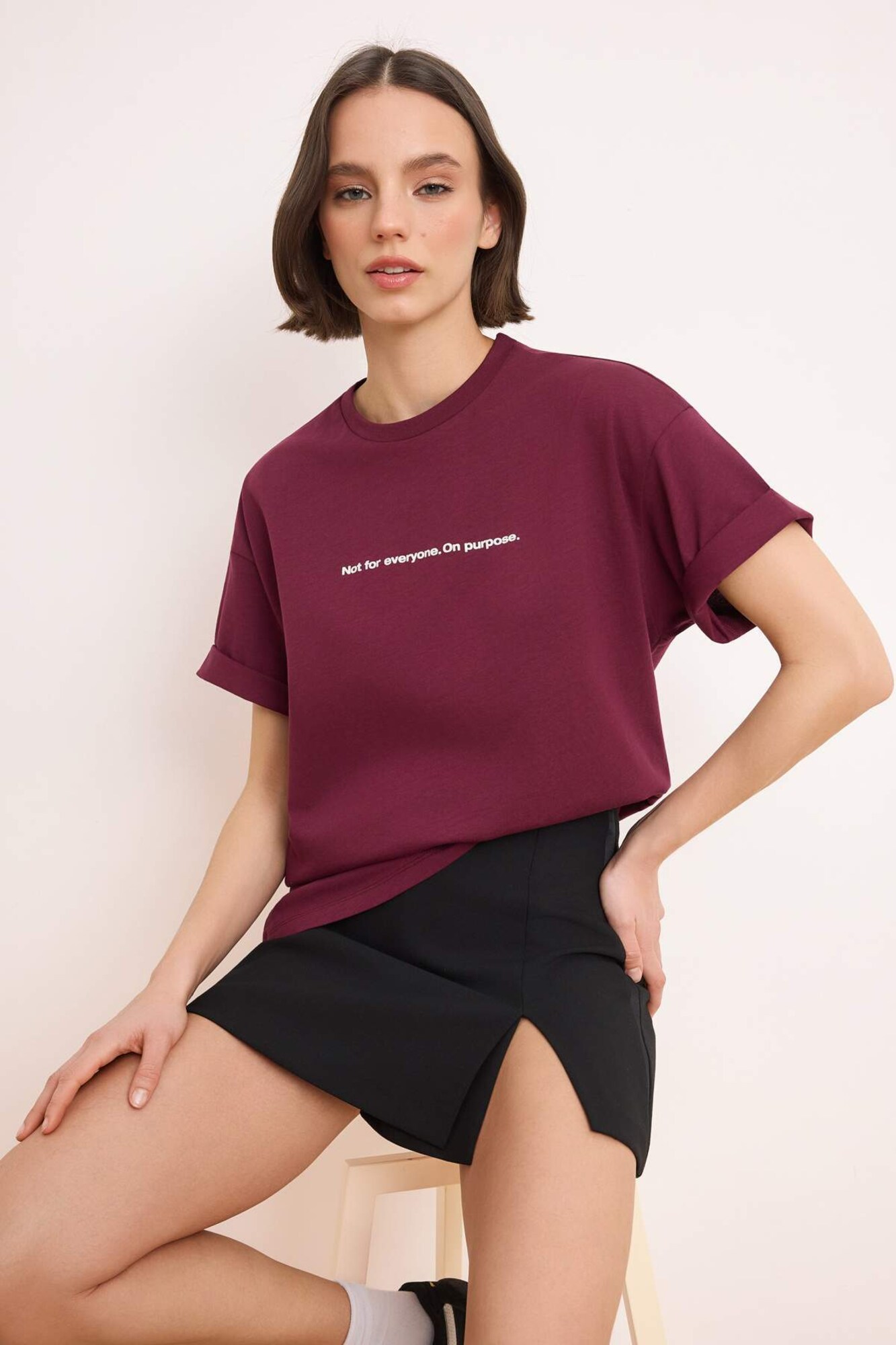 Trendyol Tricou roșu vin / alb