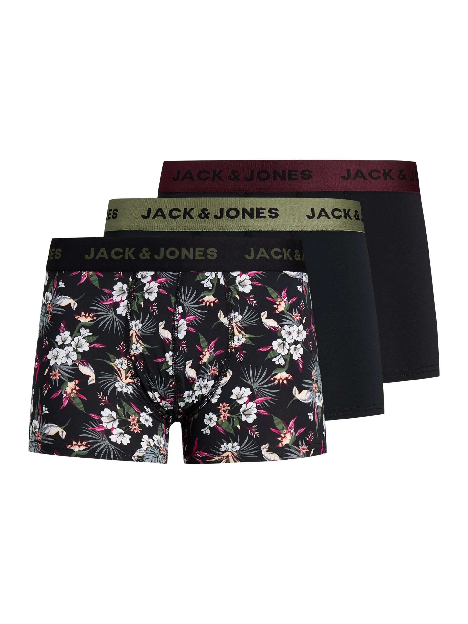 JACK & JONES Boxershorts 'JACFlower' grön / vinröd / svart herr