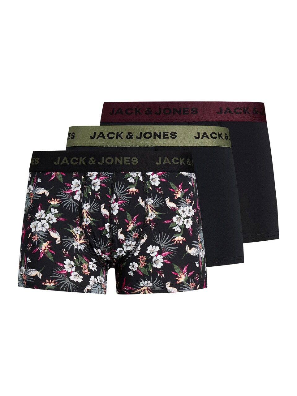 Boxershorts 'JACFlower' grön / vinröd / svart