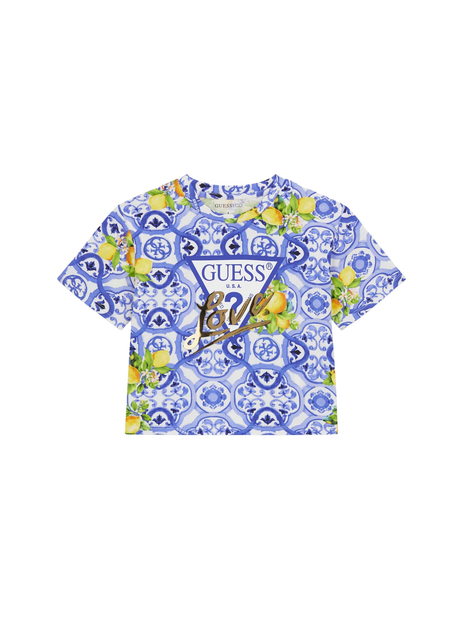 GUESS Tricou  albastru regal / galben / verde / alb