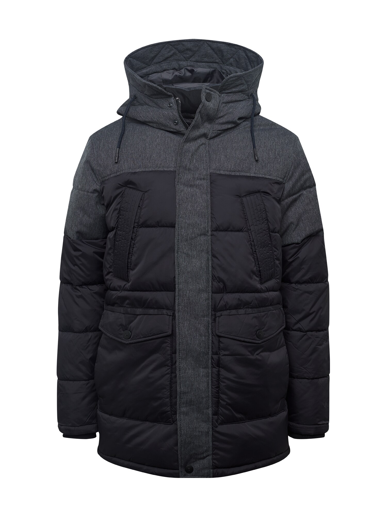 JACK & JONES Ilga žieminė striukė 'BOSTON'  juoda / margai pilka