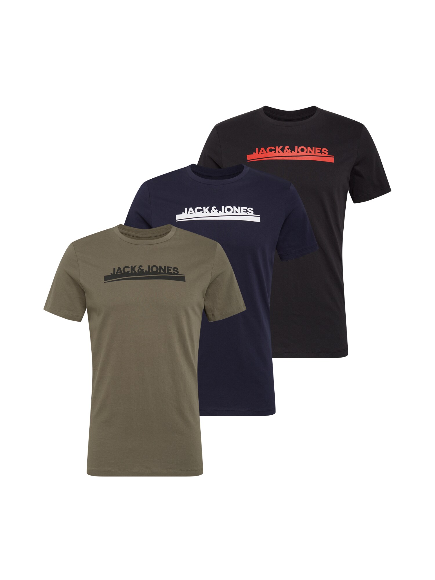 JACK & JONES Marškinėliai 'HARRY'  tamsiai mėlyna / rusvai žalia / juoda / balta / oranžinė