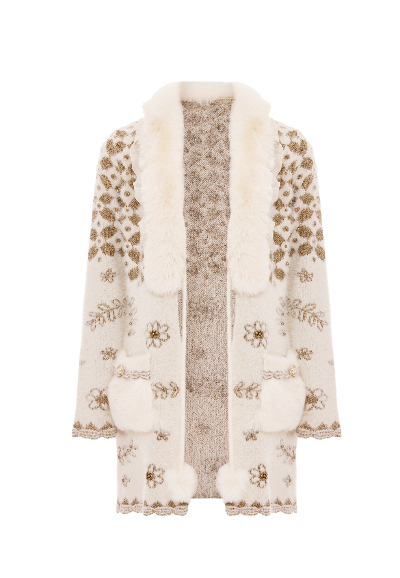 faina Geacă tricotată  bej / alb lână