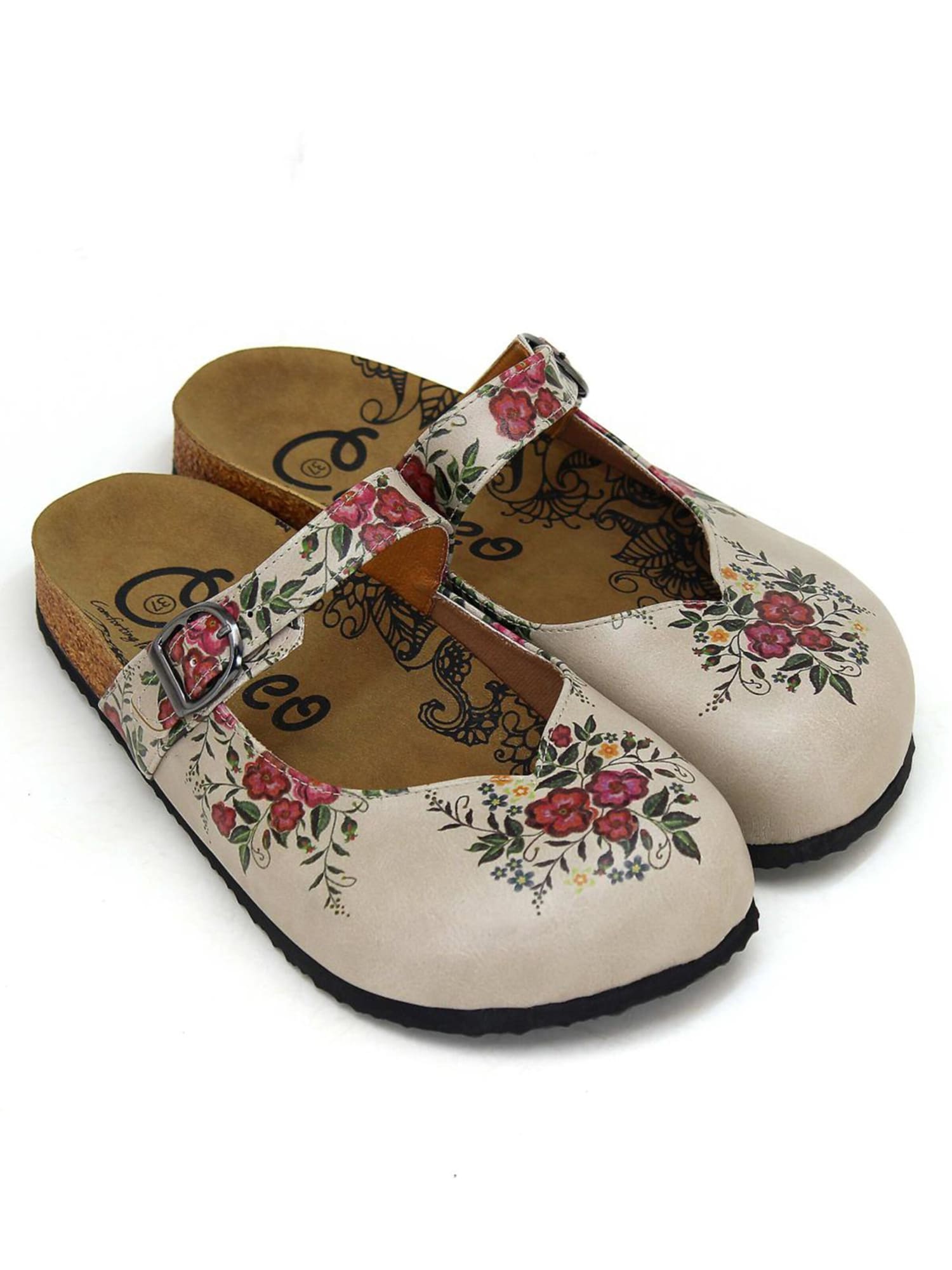 Goby Clogs 'Women Calceo Beige Clogs CAL2211 with flowers' beige