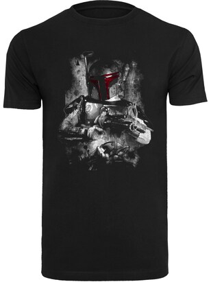 F4NT4STIC Shirt ‘Star Wars Boba Fett Distressed’ Grijs / Bordeaux / Zwart / Offwhite