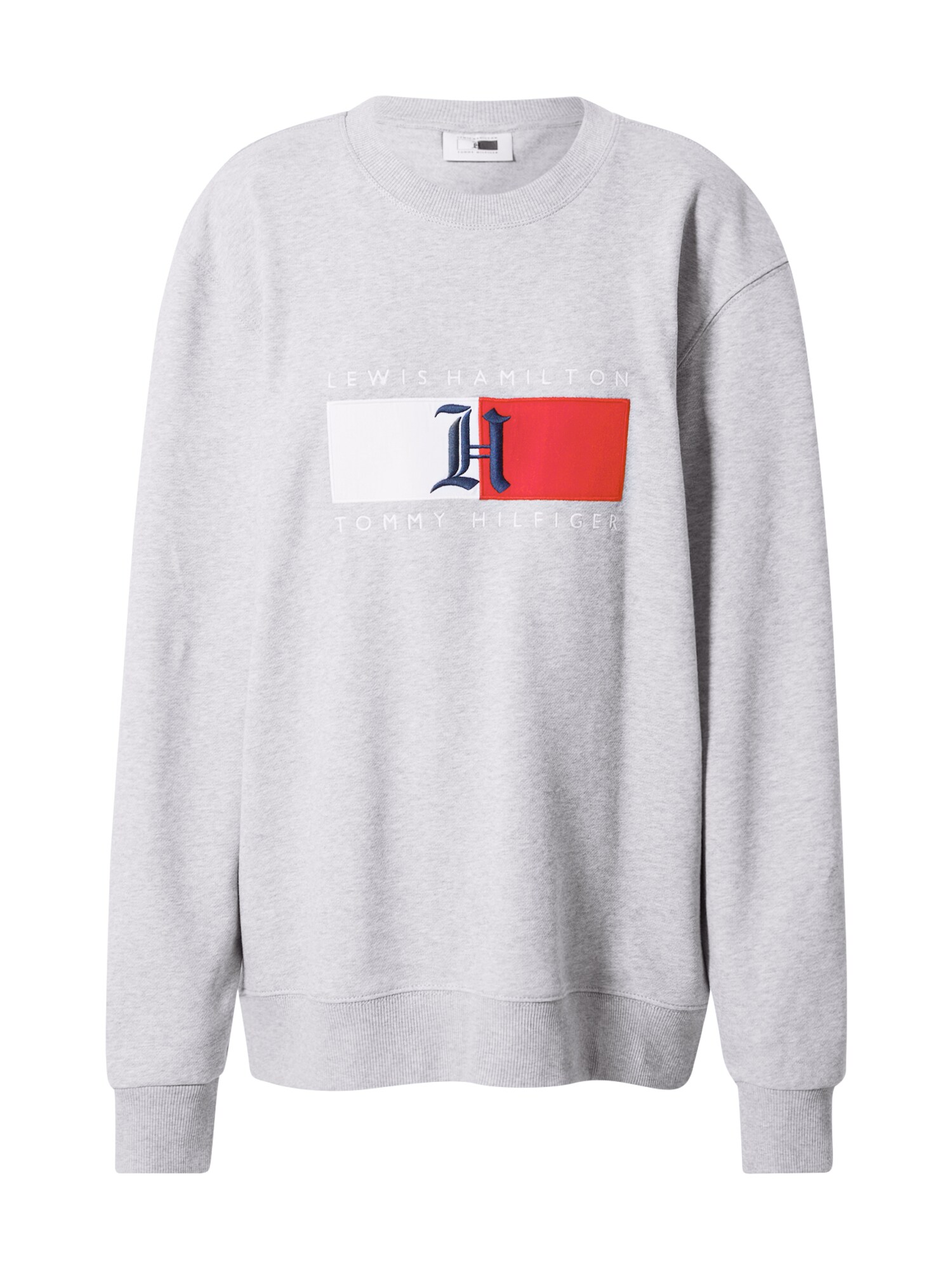 TOMMY HILFIGER Megztinis be užsegimo 'Lewis Hamilton'  šviesiai pilka / balta / raudona / tamsiai mėlyna
