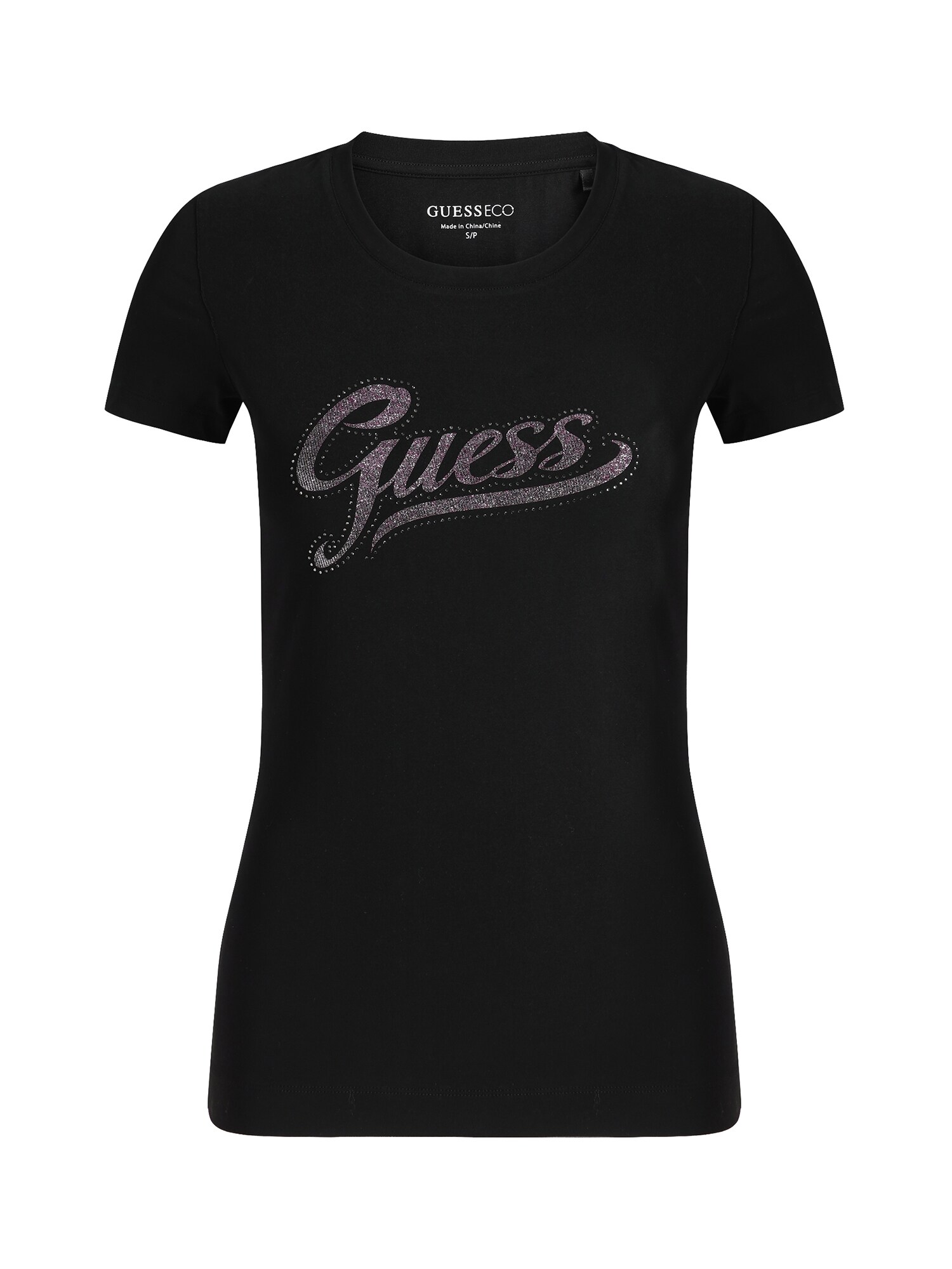 GUESS Tricou lila / negru / argintiu