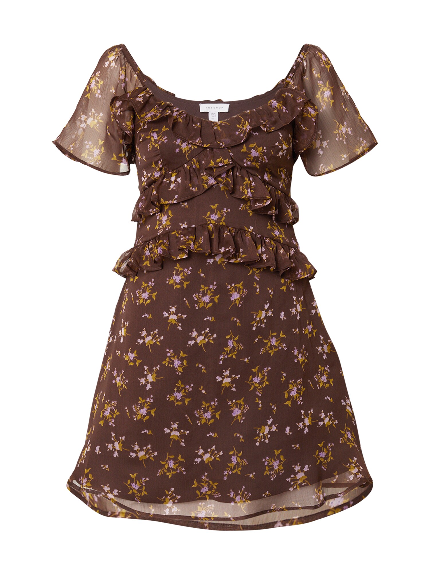 TOPSHOP Šaty tmavohnedá / olivová / orchideová