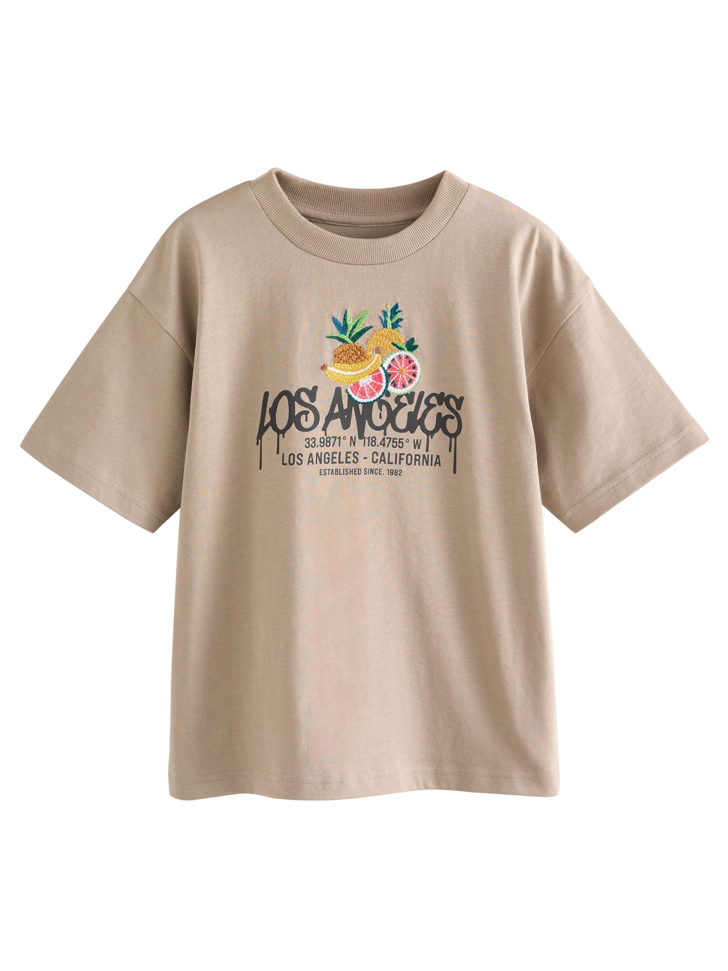 Next Tricou  bej închis / verde / roșu pepene / negru