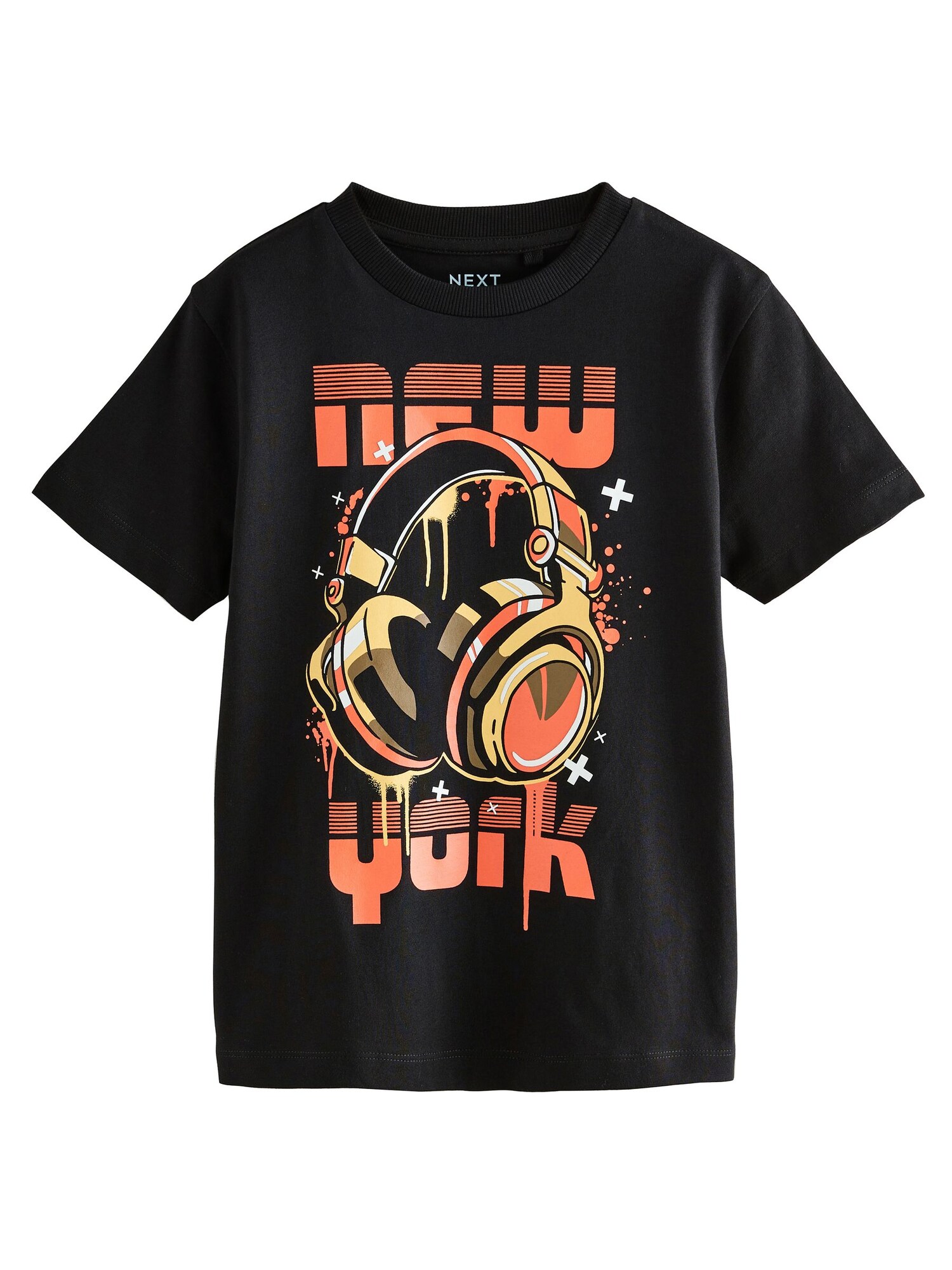 Next Tricou  galben pastel / portocaliu caisă / negru