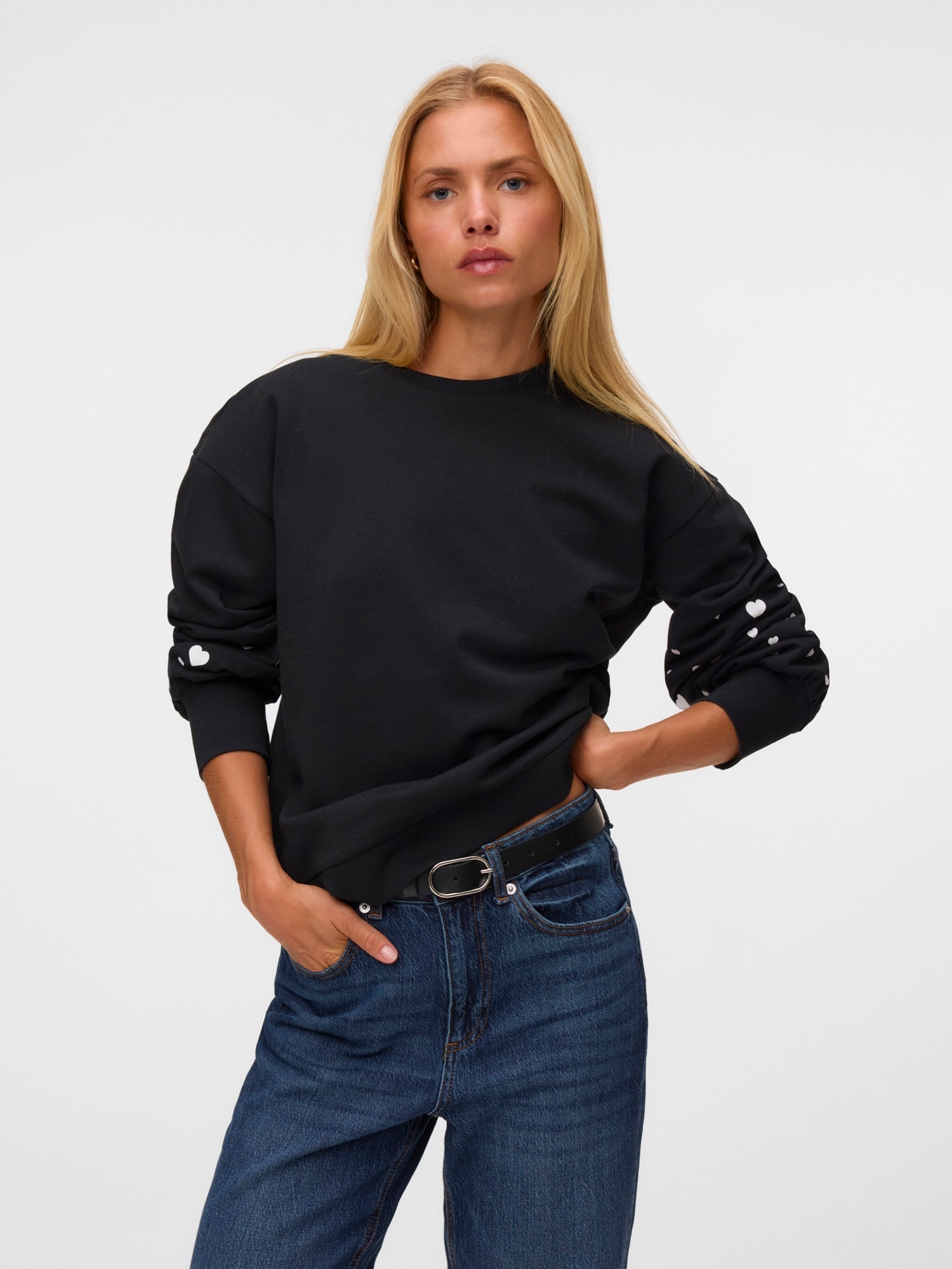 VERO MODA Mikina 'VMLILJE'  čierna / biela