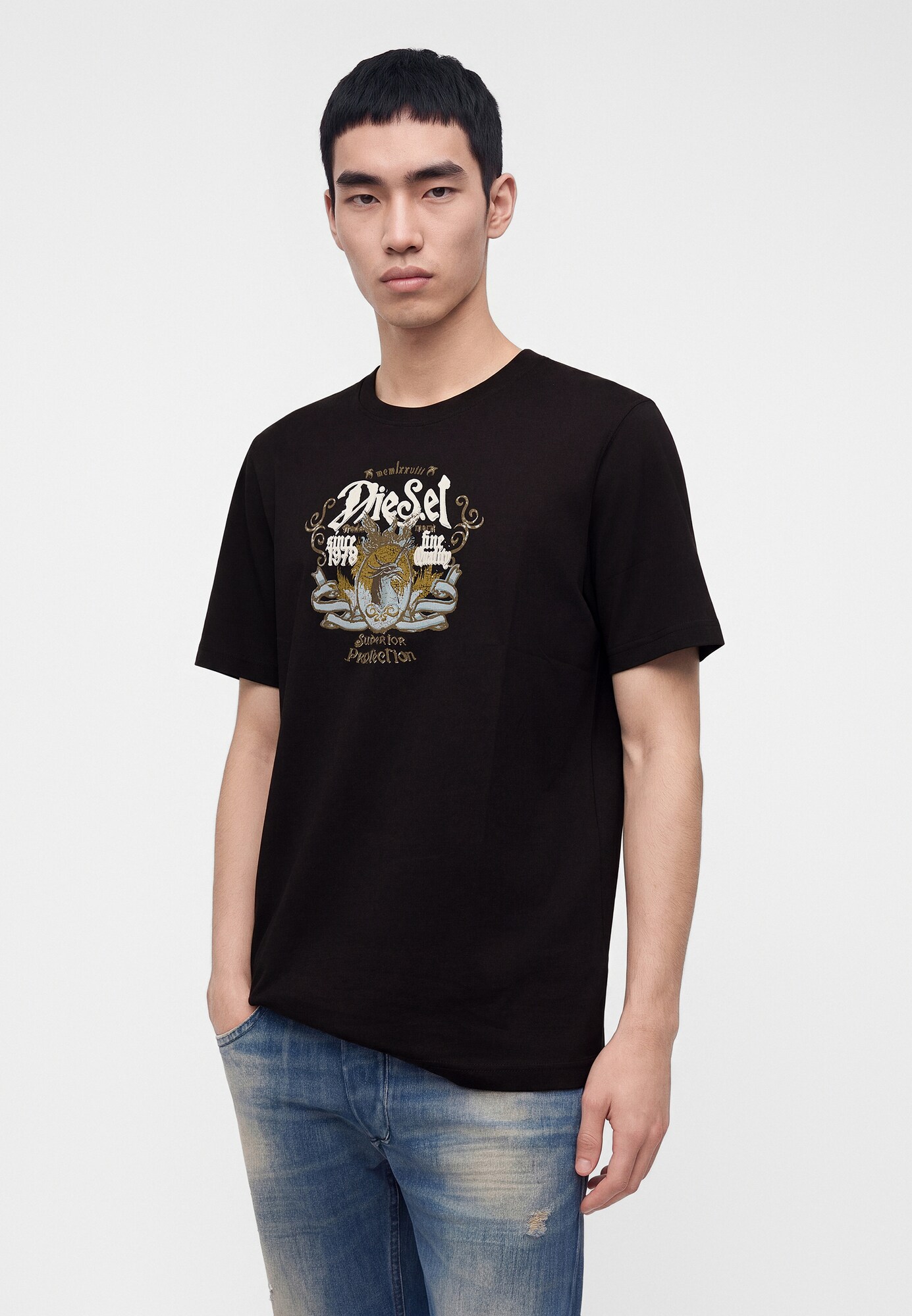 DIESEL Camiseta 'ADJUST' azul claro / marrón / negro / blanco – imagen 3
