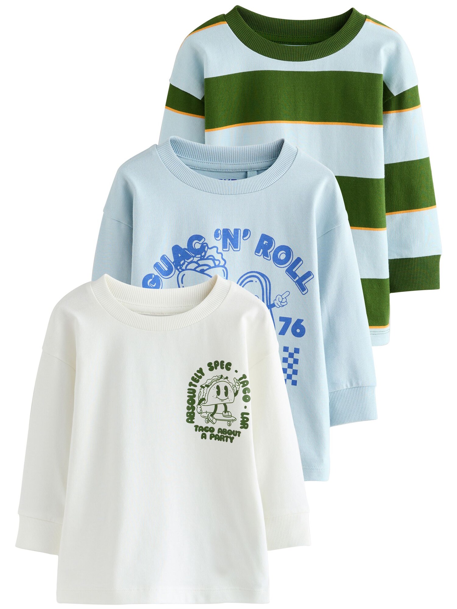 Next Tricou  albastru pastel / verde închis / portocaliu / alb