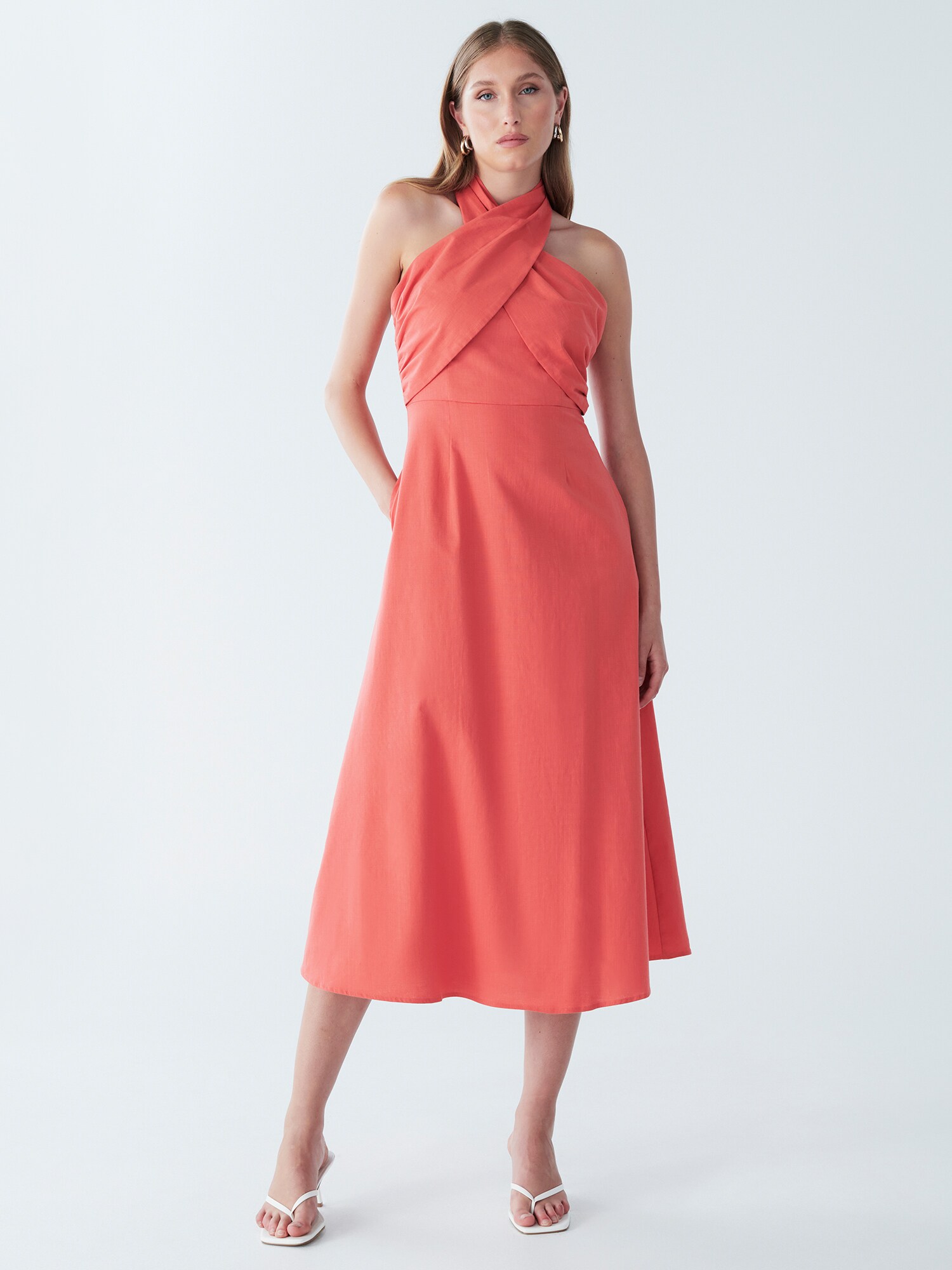 BWLDR Rochie ALORA COTTON MIDI  portocaliu somon