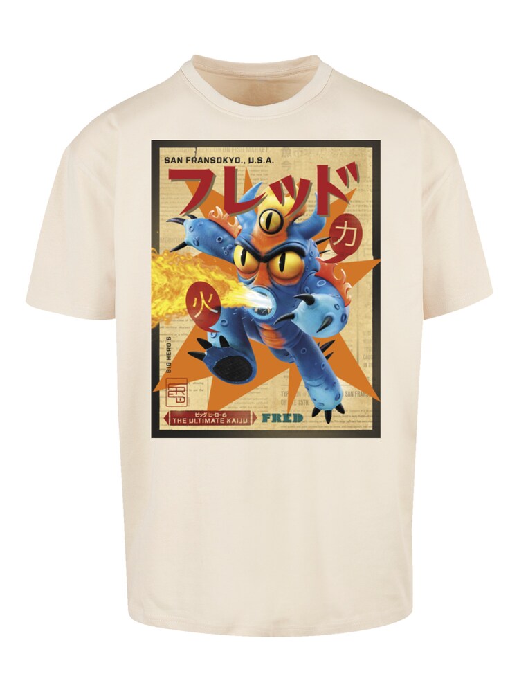 F4NT4STIC T-Shirt 'Big Hero 6 Fred Newspaper' Herren Größe XXXL sand / blau / goldgelb / schwarz