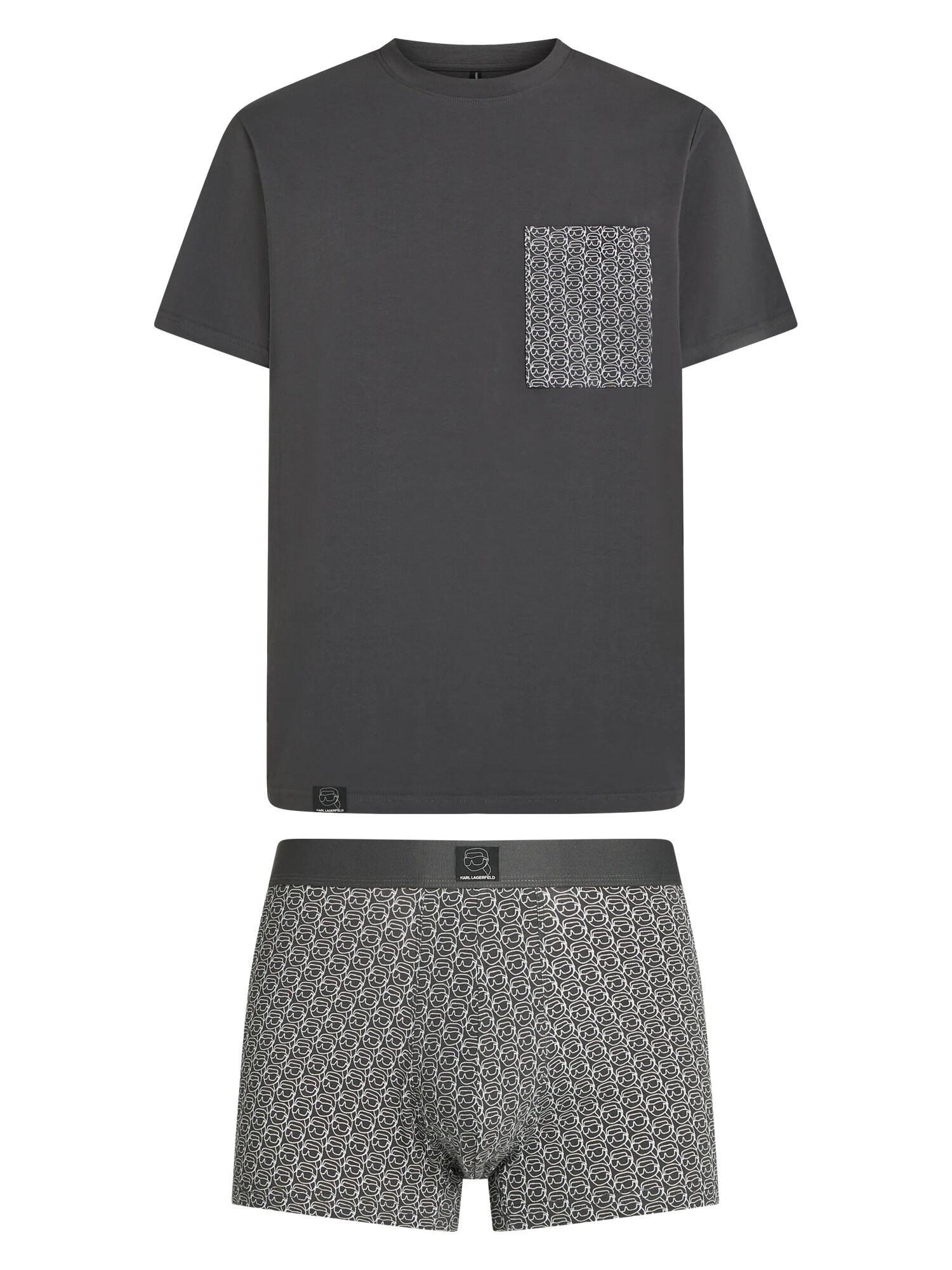 Karl Lagerfeld Pijama scurtă Ikon gri închis / alb
