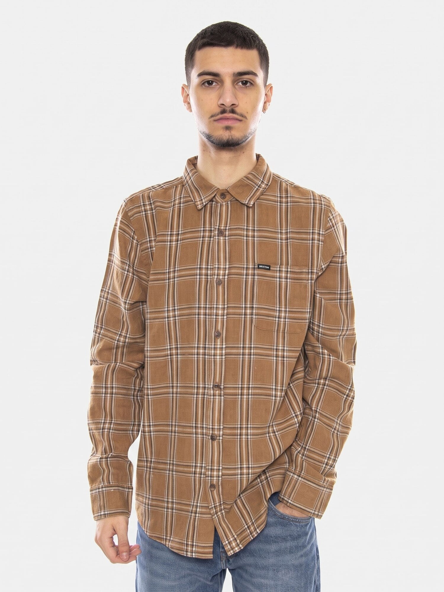 Brixton Camicia 'Charter Linen Blend L/S Wvn -- Men's Multicolor Shirt' marrone