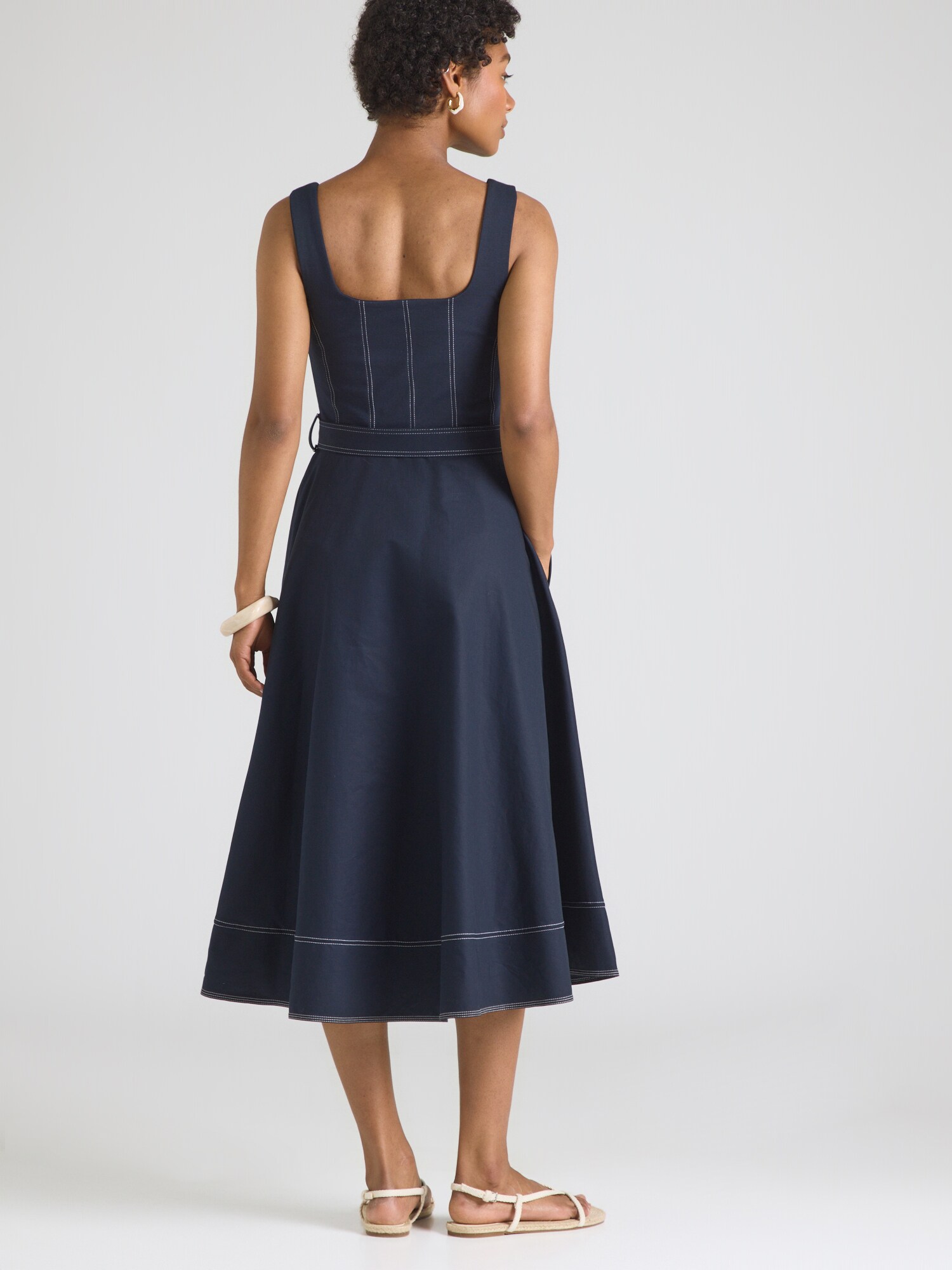 TOMMY HILFIGER Vestido 'Topstitch Belted Midi' navy / blanco – imagen 3