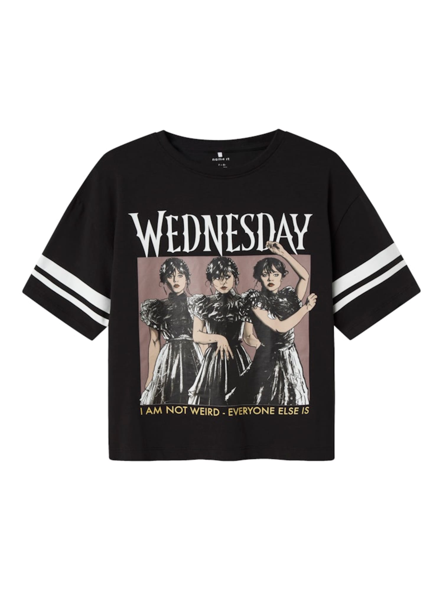 NAME IT Póló 'NKFJixina Wednesday'  gitt / sárga / fekete / fehér akciós termékkép 1
