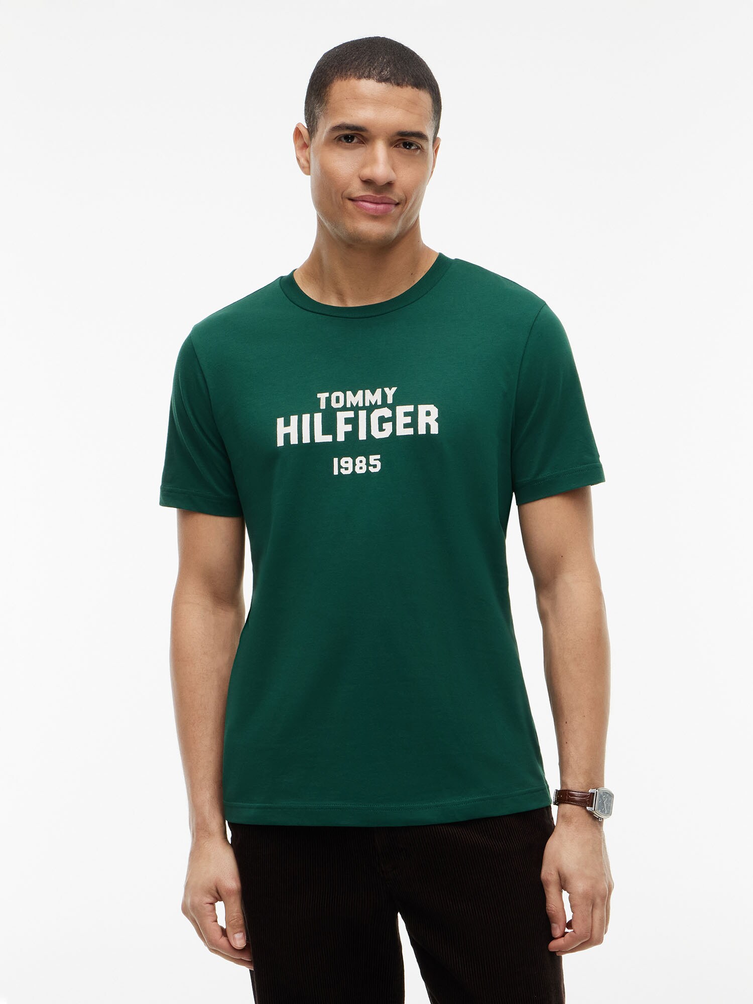 TOMMY HILFIGER Camiseta 'Brand Love' verde oscuro / blanco – imagen 2